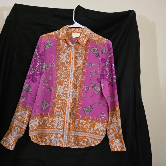 Anthropologie Tops - Anthropologie Maeve Orange and Pink Patterned Shirt